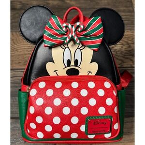 Disney Loungefly Minnie Mouse Holiday  Christmas Mini Backpack Purse Polka Dot